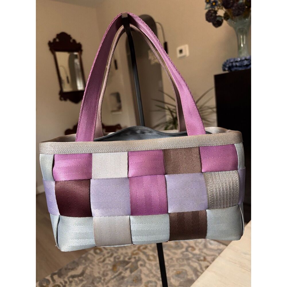 Harveys Seatbelt Bag Purple Multi-Color Checkerboard Satchel Tote